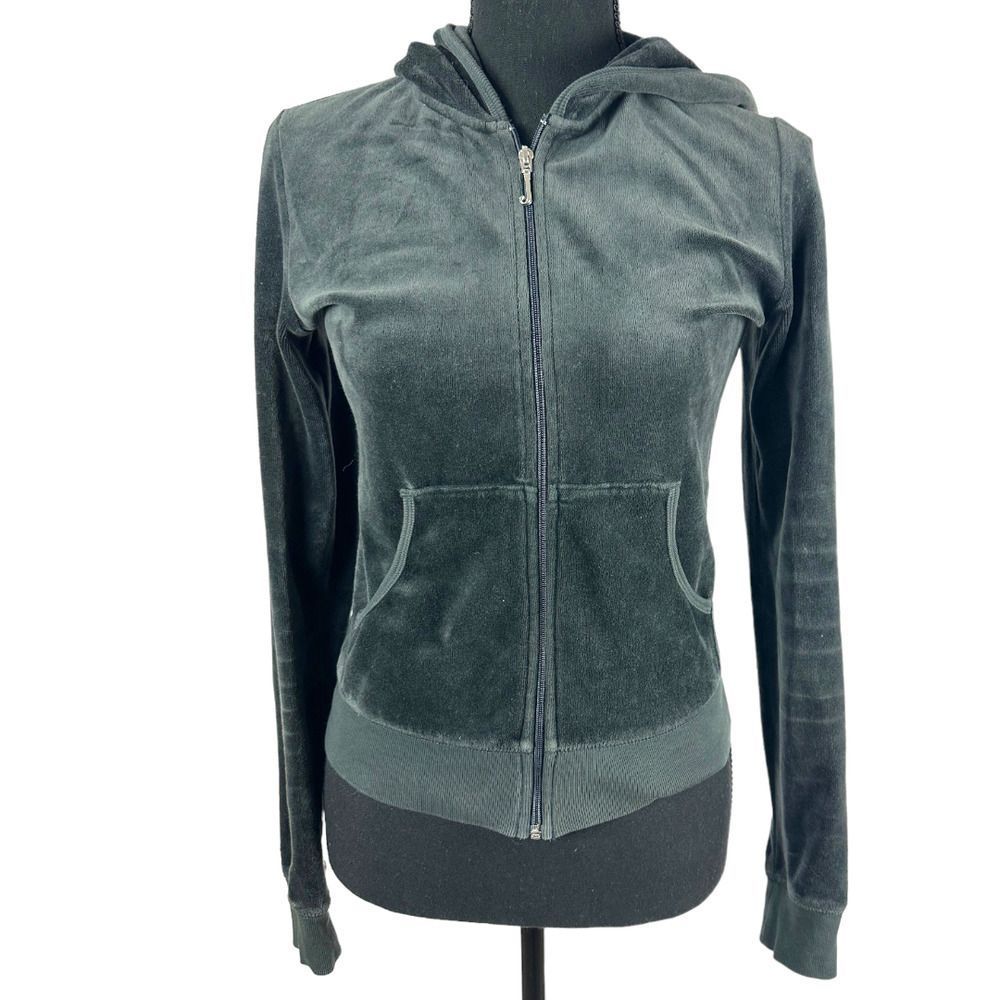 Juicy Couture Y2K gray pink hooded tracksuit jacket soft velour retro SZ medium